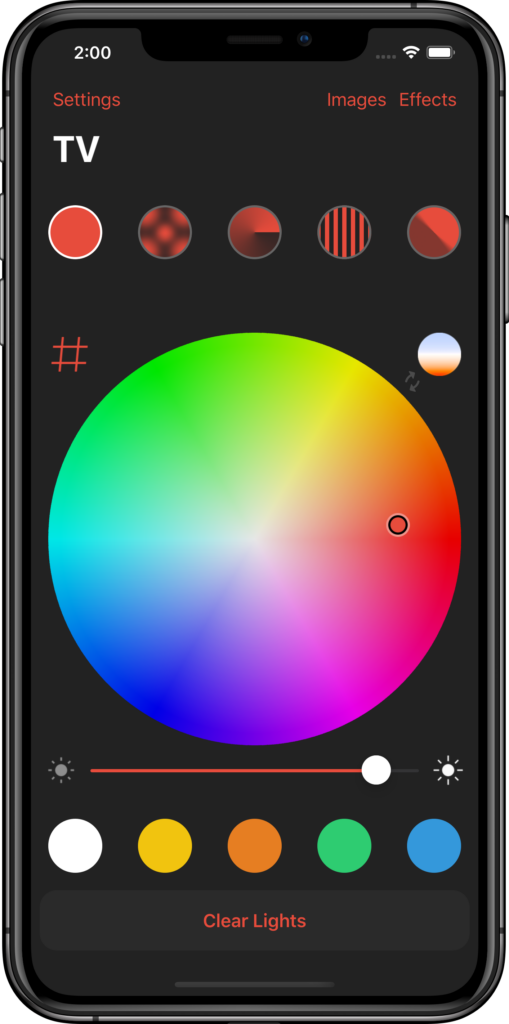 Remote control your Ambilight by using the intuitive color wheel, quick effects and favorite colors