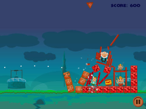 Angry Farm Screenshot showing the destruction of a building with famers in it